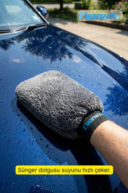HydroGlove Eko Mikrofiber Oto Yıkama Eldiveni | Gri | Sünger Dolgulu, Emici Araç Temizlik Eldiveni